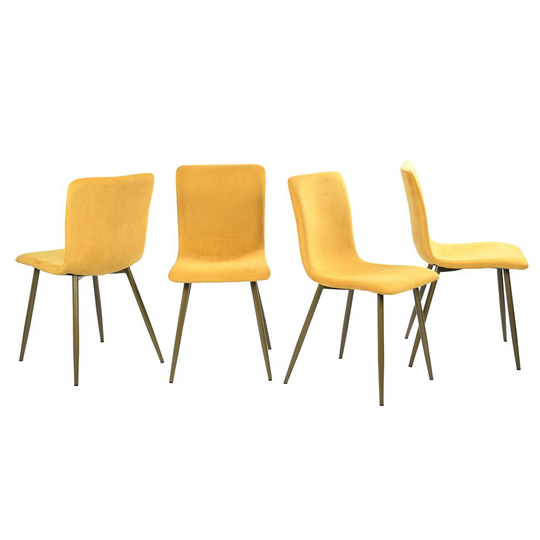 Homycasa Scargill Dining Chair Set of 4 Yellow Fabric Upholstered Gold Metal Frame