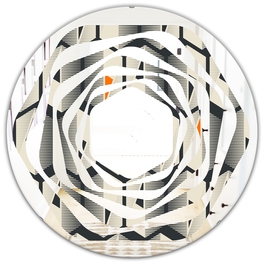 Designart Black 24-in Round Abstract Retro Triangular Geometrics Polished Wall Mirror
