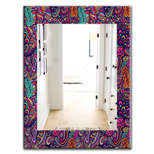Designart 35.4-in x 23.6-in Blue Texture with Abstract Flowers Modern Mirror