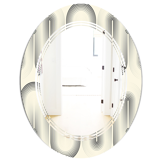 Designart Oval Grey 31.5-in L x 23.7-in W Retro Curved Minimal Geometric Ornament I Polished Wall Mirror