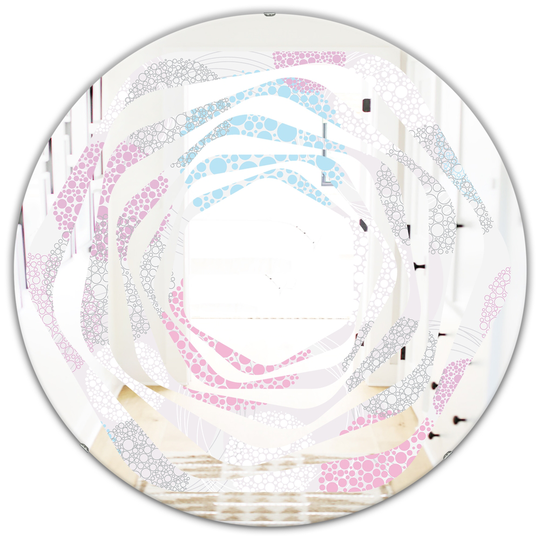 Designart Circular Abstract Retro Geometric III Round 24-in L x 24-in W Polished Modern Wall Mounted Mirror - Grey