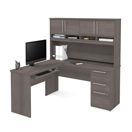 Bestar Innova 59-in Grey Modern/Contemporary L-Shaped Desk with Hutch