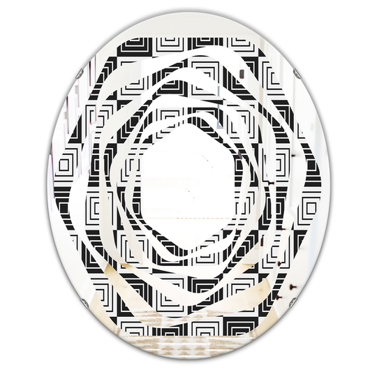 Designart 31.5-in Monochrome Geometric Pattern XI Modern Oval Wall Mirror in Black