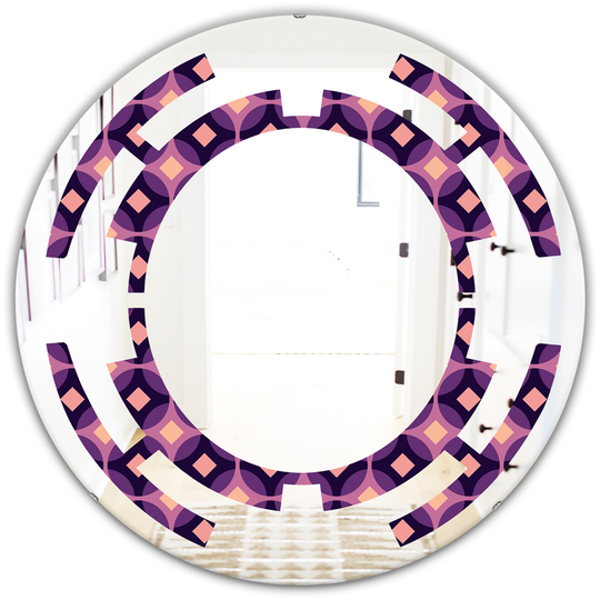 Designart 24-in x 24-in Retro Circular Purple/Yellow Pattern Modern Round Wall Mirror