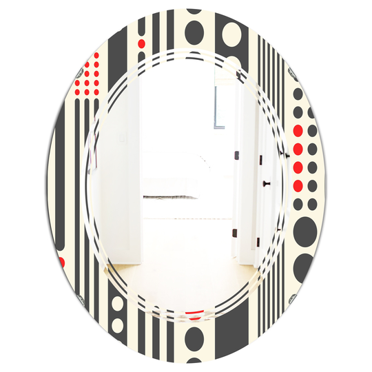 Designart Black 31.5-in L x 23.7-in W Oval Retro Geometrical Abstract Minimal Pattern II Polished Wall Mirror