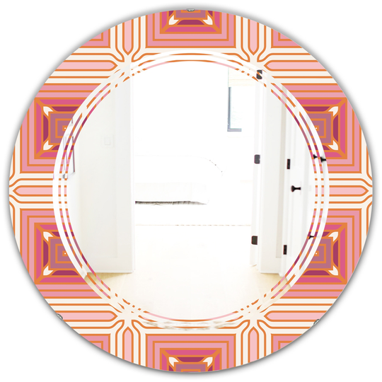 Designart 24-in x 24-in Geometric Retro Design II Modern Round Wall Mirror - Pink