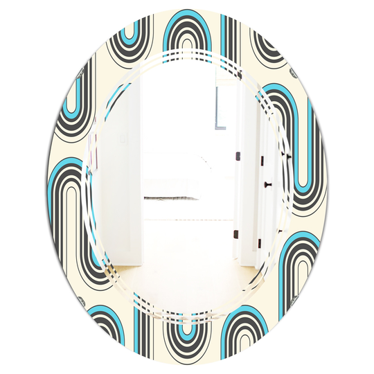Designart Oval Grey 31.5-in L x 23.7-in W Retro Geometrical Abstract Minimal Pattern IV Polished Wall Mirror