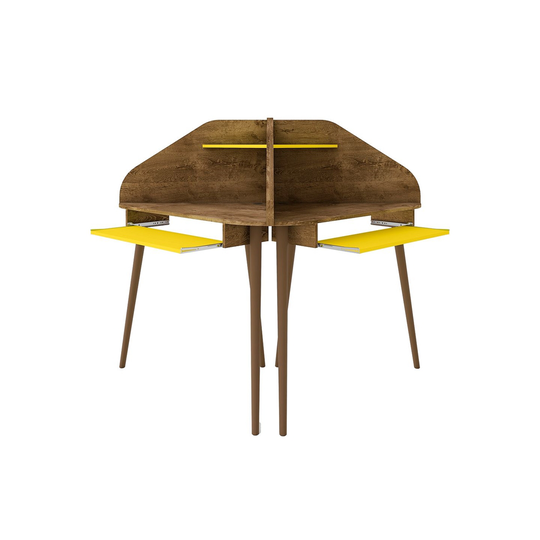 Manhattan Comfort Bradley Cubicle Section Desk - 62.62-in - Rustic Brown/Yellow - 2-Piece