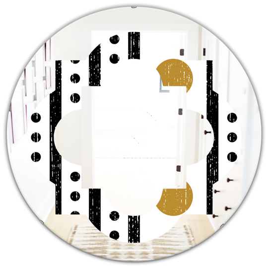Designart Retro Geometrical Abstract Minimal Pattern VII Modern Round Mirror in Black