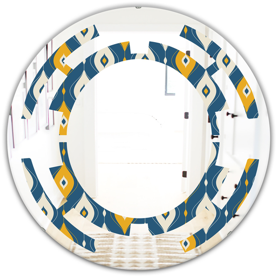 Designart 24-in Round Blue Retro Abstract Pattern II Modern Polished Wall Mirror