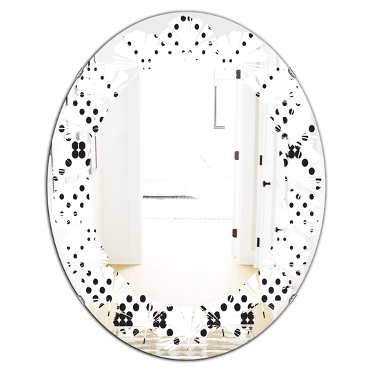 Designart White 31.5-in L x 23.7-in W Oval Retro Geometrical Abstract Minimal Pattern IX Polished Wall Mirror