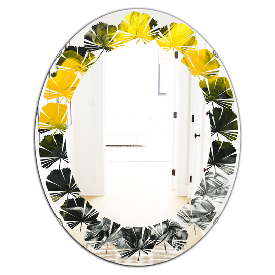 Designart Canada 23.7-in W x 31.5-in L Oval Marbled Yellow Polished Wall Mirror