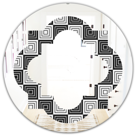 Designart 24-in x 24-in Black Monochrome Geometric Pattern XI Modern Round Decorative Mirror