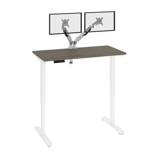 Bestar Viva 48-in Electric Standing Desk with Monitor Arms - Walnut Grey