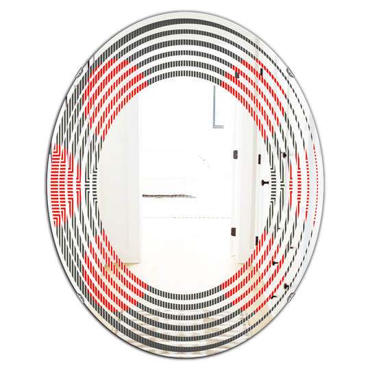 Designart Oval Red 31.5-in L x 23.7-in W Modern Circle and Line Geometric Pattern Polished Wall Mirror