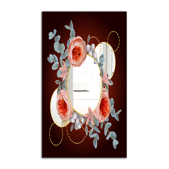 Designart Floral Rings Rectangular 35.4-in L x 23.6-in W Polished Country Black Wall Mounted Mirror