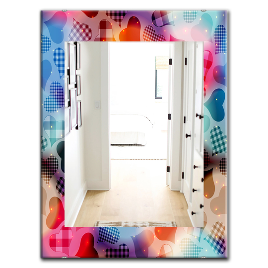 Designart Canada 35.4-in L x 23.6-in W Rectangle Floating Hearts with Squared Pattern Polished Wall Mirror