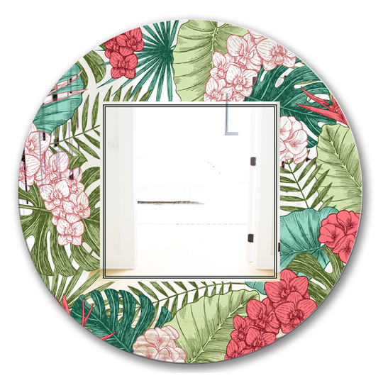 Designart Garland Sweet 6 Round 24-in L x 24-in W Polished Farmhouse Green Wall Mounted Mirror