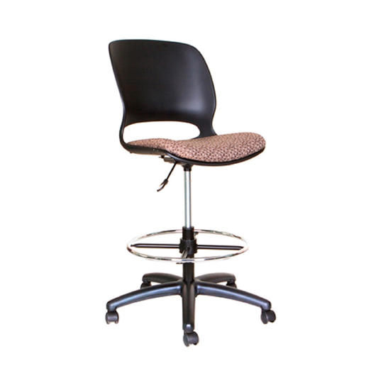 TygerClaw Adjustable Rolling Swivel Stool with Backrest - Black