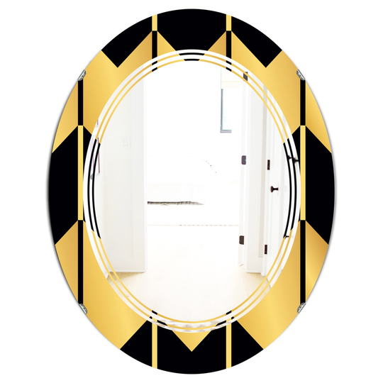 Designart 31.5-in x 23.7-in Gold Metallic/Geometrics V Modern Oval Wall Mirror