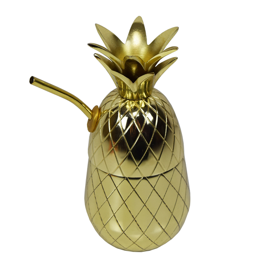 Oakland Living Brass Pineapple Shaker Mug with Straw - 16 oz - Gold