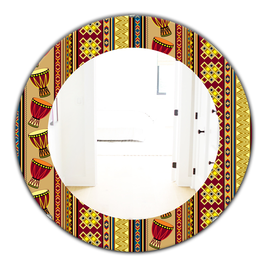 Designart 24-in x 24-in Yellow/Gold African Drum Beckground Bohemian and Eclectic Mirror