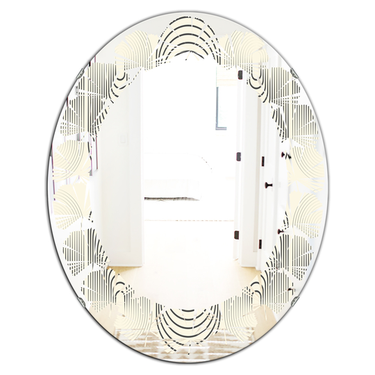Designart 31.5-in L x 23.7-in W Oval Grey Monochrome Geometric Pattern X Modern Polished Wall Mirror