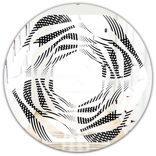 Designart 24-in Round Black Monochrome Geometric Pattern IX Polished Wall Mirror