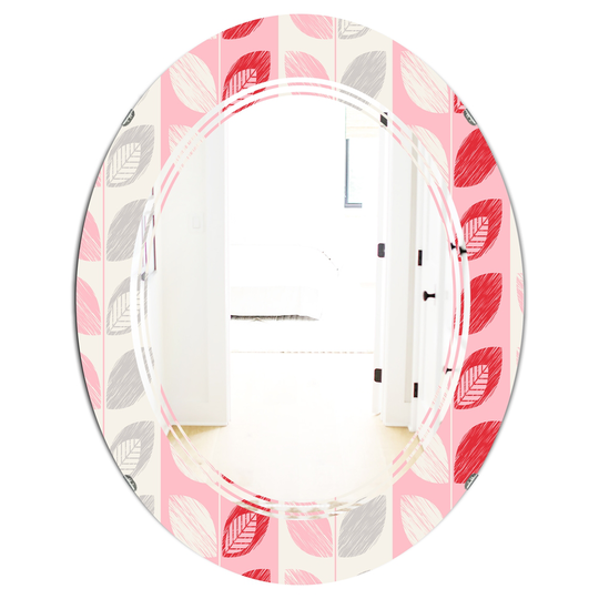 Designart 31.5-in x 23.7-in Botanical Retro Design I Modern Oval Decorative Mirror in Pink
