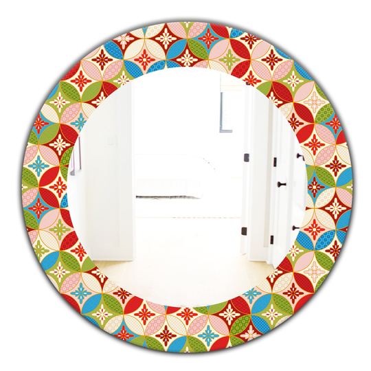 Designart 24-in x 24-in Green Circles Japanese Texture Bohemian and Eclectic Mirror