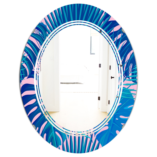 Designart Oval 31.5-in L x 23.7-in W Blue Retro Floral Pattern X Polished Wall Mirror