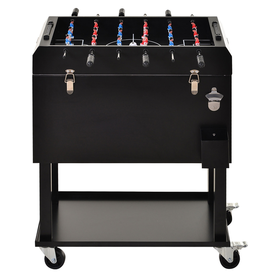 Outsunny 65 L Black Rolling Cooler Cart with Foosball Tabletop