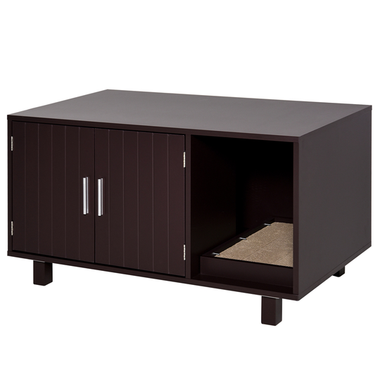 PawHut Wooden Pet Litter Box Enclosure Kitten House - Brown