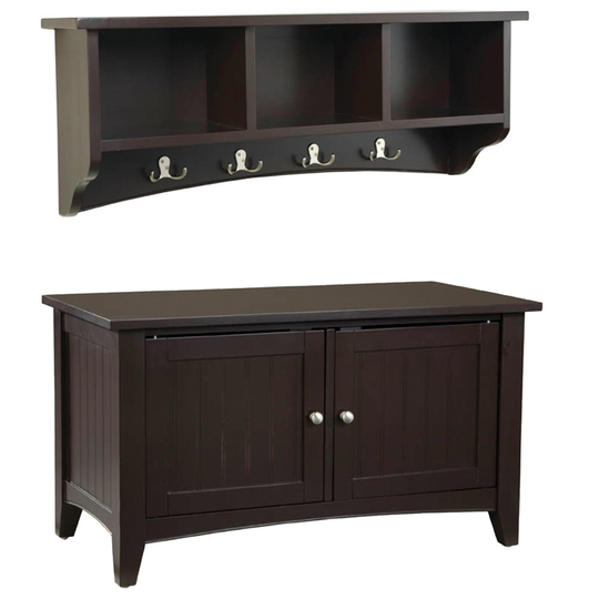 Alaterre Shaker Cottage Chocolate 4-Hook Hook Rack with Storage and Cabinet Bench