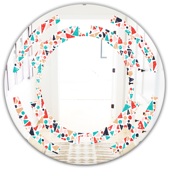 Designart Multicolour Round 24-in Retro Abstract Pattern Design II Polished Wall Mirror