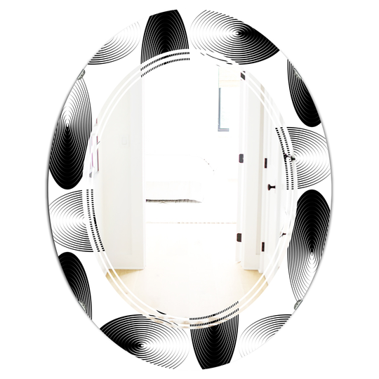 Designart 31.5-in x 23.7-in Retro Geometrical Abstract Pattern IV Modern Oval Wall Mirror - Black
