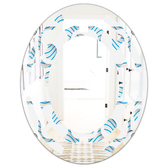 Designart Oval 31.5-in L x 23.7-in W 3D White and Blue Pattern III Polished Wall Mirror