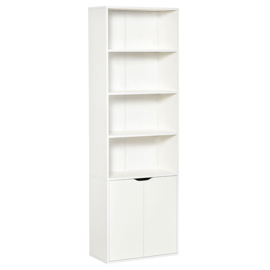 HomCom White Composite 4-Shelf Bookcase with Storage Cabinet