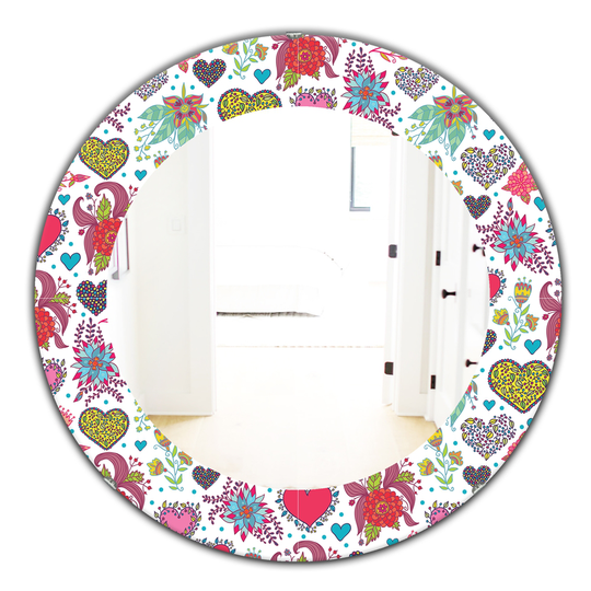 Designart 24-in x 24-in Yellow/Gold Beautiful Flowers and Hearts Pattern Modern Mirror