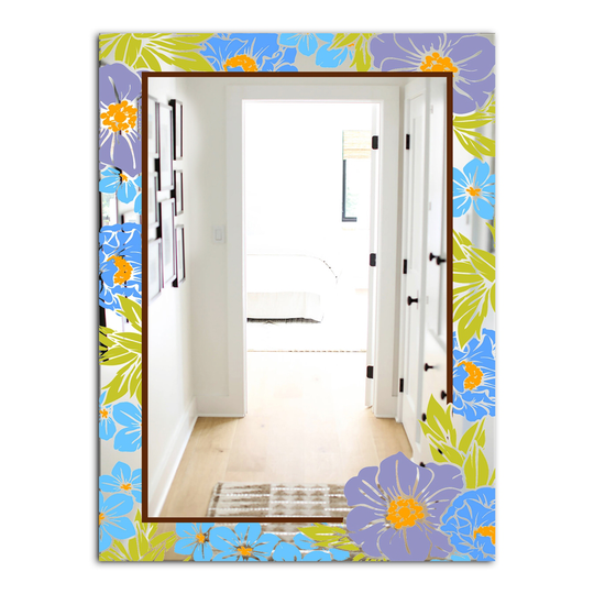 Designart Garland Sweet 27 Rectangular 35.4-in L x 23.6-in W Polished Farmhouse Blue Wall Mounted Mirror