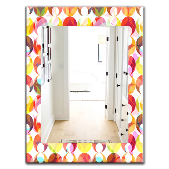 Designart 35.4-in x 23.6-in White Abstract Pattern with Colourful Circles Modern Mirror