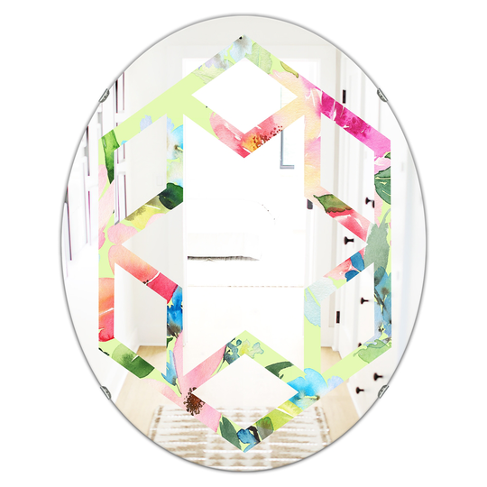 Designart Canada 31.5-in L x 23.7-in W Oval Floral Botanical Retro Cottage Polished Wall Mirror