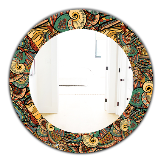 Designart 24-in x 24-in Brown Paisley Bohemian and Eclectic Mirror