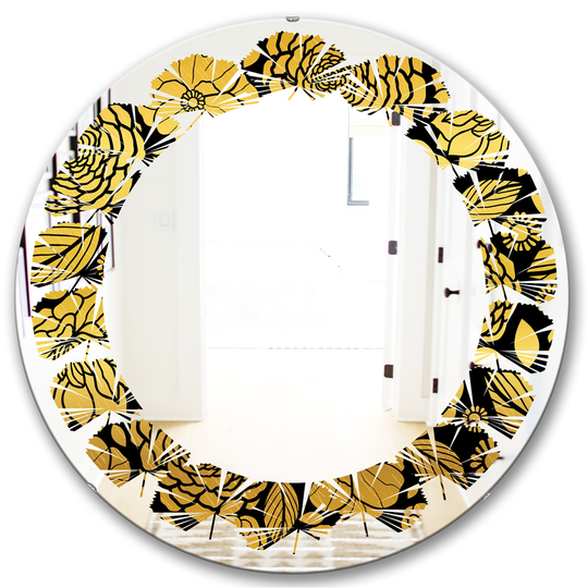 Designart Round 24-in Golden Floral II Modern Polished Wall Mirror