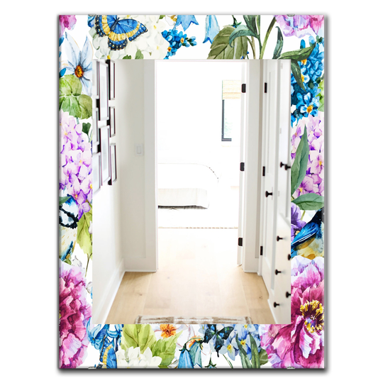 Designart Canada 35.4-in L x 23.6-in W Rectangle Pink and Purple Blossom Polished Wall Mirror