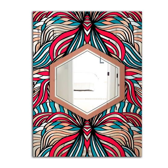 Designart Rectangular 35.4-in L x 23.6-in W Polished Mid-Century Blue/Pink/White Wall Mounted Mirror