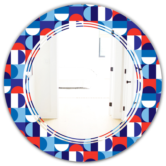 Designart 24-in x 24-in Blue/Red and White Polka Dots Modern Round Mirror