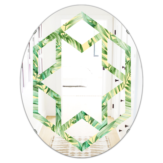 Designart Canada 31.5-in L x 23.7-in W Oval Tropical Retro Foliage Modern Polished Wall Mirror