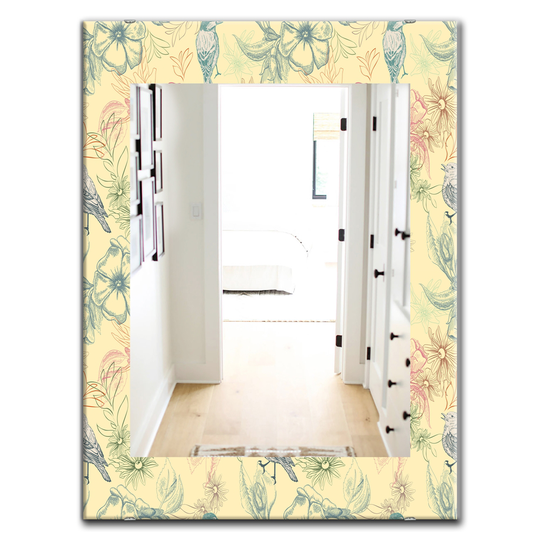 Designart 35.4-in x 23.6-in Yellow/Gold Spring Pattern with Butterflies on Flowers Traditional Mirror
