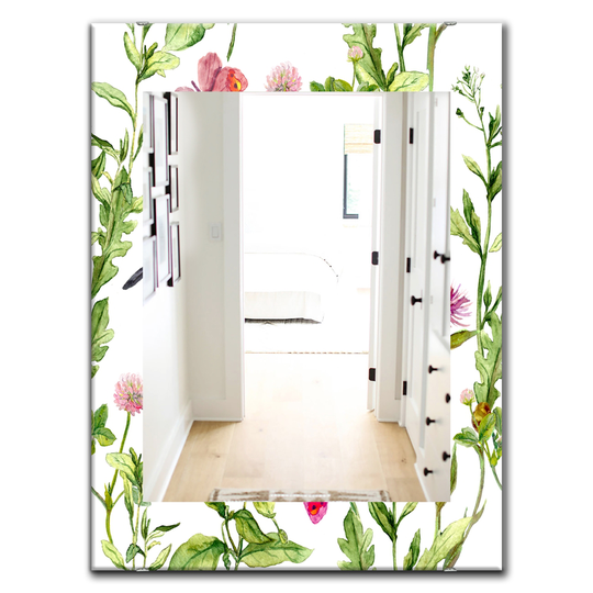 Designart Canada 35.4-in L x 23.6-in W Rectangle Painting of Meadow with Butterflies Birds and Herbs Polished Wall Mirror